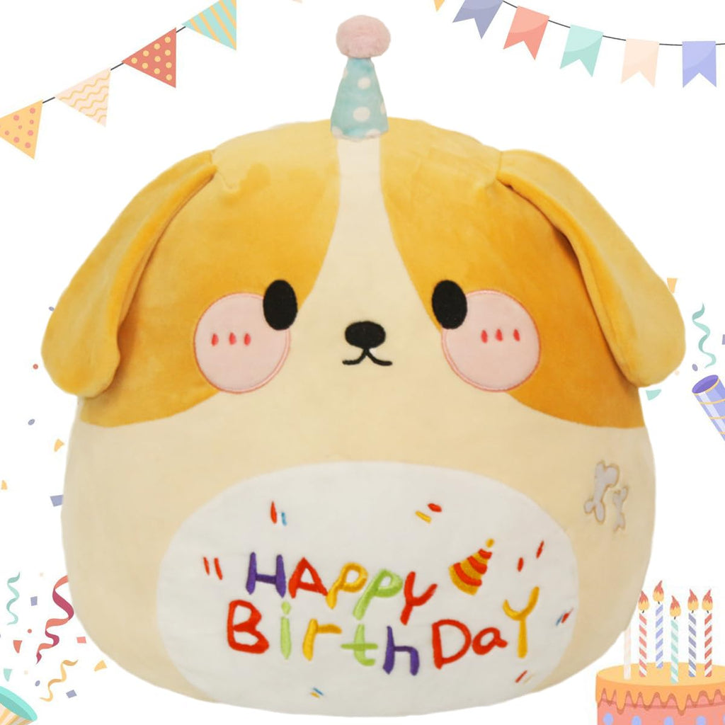 Arelux 18In Cute Dog Plush Soft Dog Stuffed Animal Birthday Pillow Puppy Plushie Toy Happy Birthday Party Decoration Plushies Fr