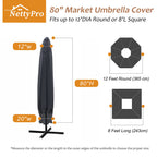 Nettypro Umbrella Cover For 10Ft To 12Ft Outdoor Umbrellas, Fade Resistant Waterproof And Ripstop Market Umbrella Parasol Cover With Zipper And Rod, Black