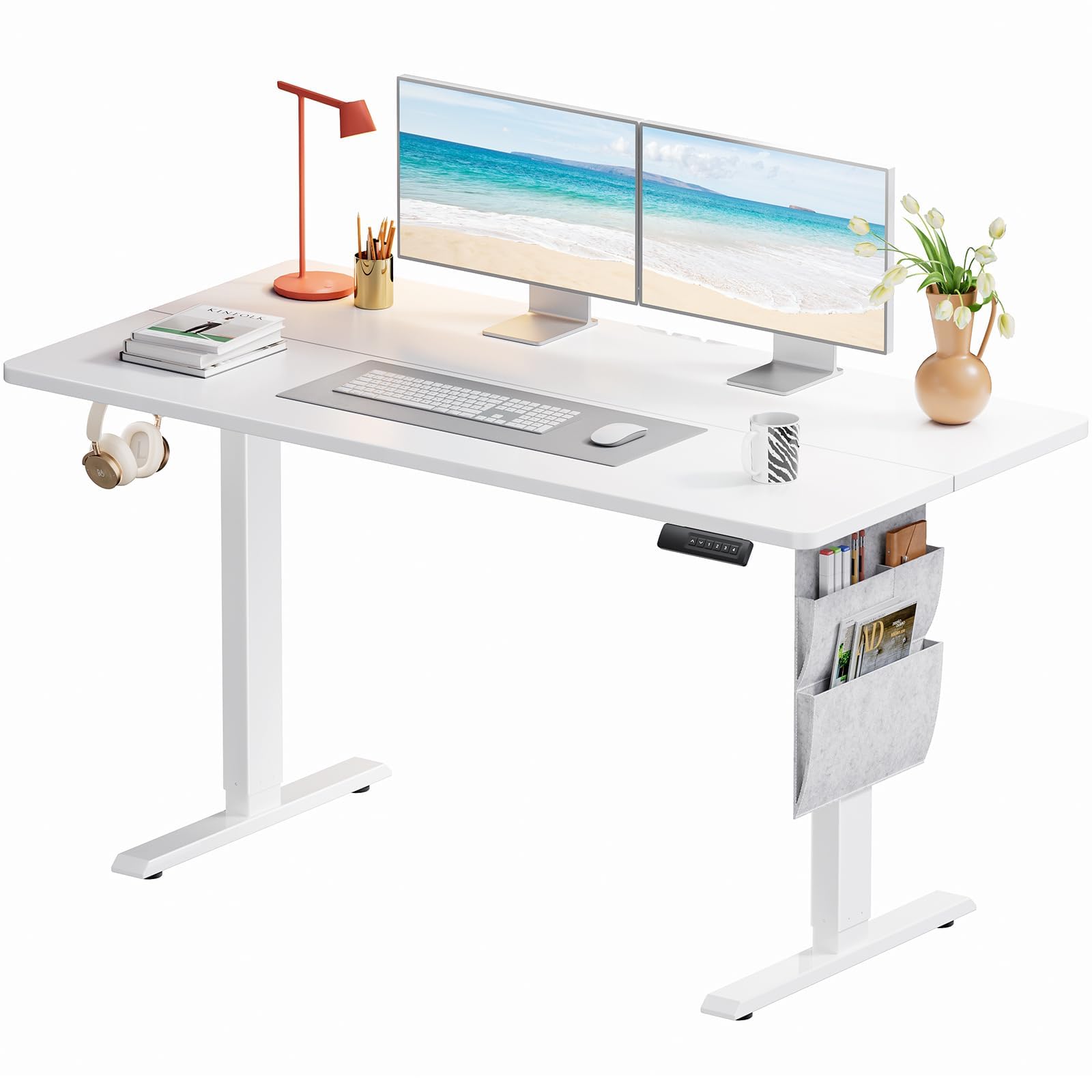 Marsail 55x28 Electric Standing Desk - Adjustable Height Computer Desk with Memory Presets, Storage Bag & Cable Management for H