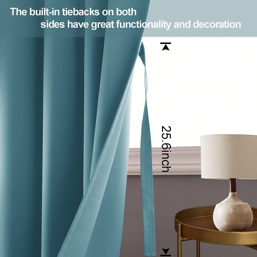 Jiuzhen Turquoise Blackout Curtains With Tiebacks Thermal Insulated, Light Blocking And Noise Reducing Grommet Curtains For Bedroom And Living Room, Set Of 2 Window Curtain Panels, 60 X 84 Inch Length