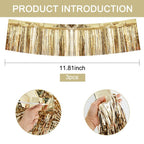 Beishida 3 Packs Metallic Foil Fringe Garland Champagne Wall Hanging Tinsel Fringe Banners For Car Floats Bridal Shower Wedding