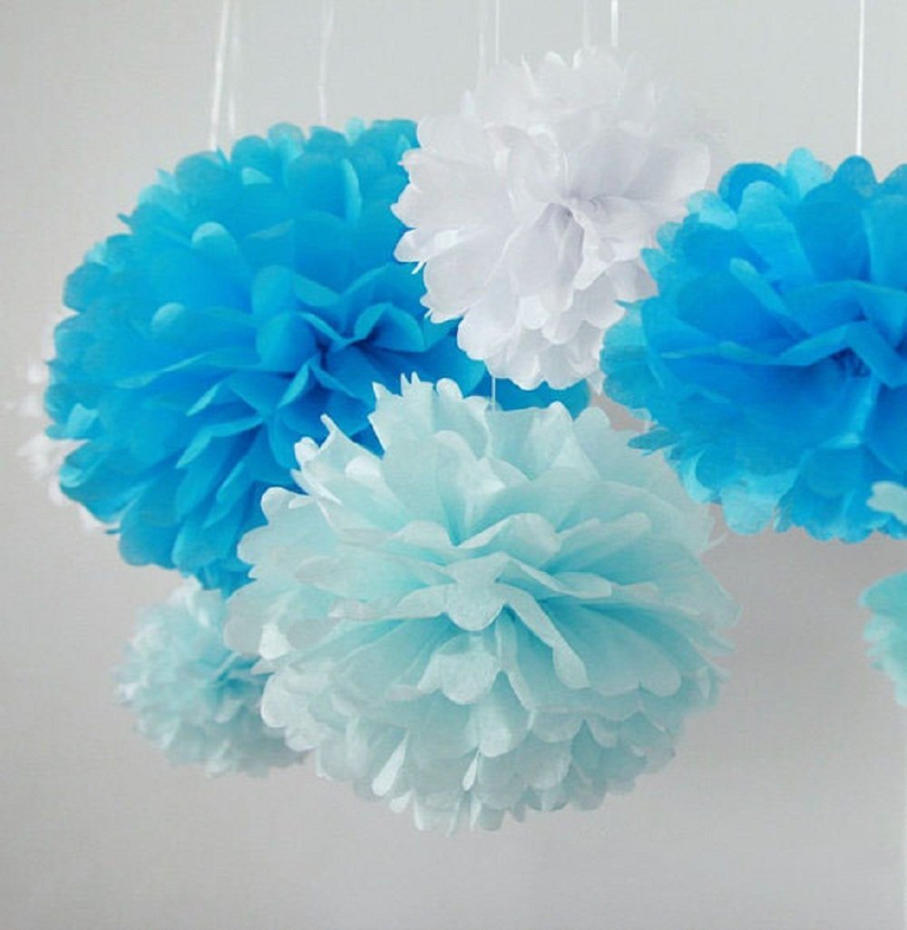10Pcs White Tissue Hanging Paper Pom-Poms, Hmxpls Flower Ball Wedding Party Outdoor Decoration Premium Tissue Paper Pom Pom Flow