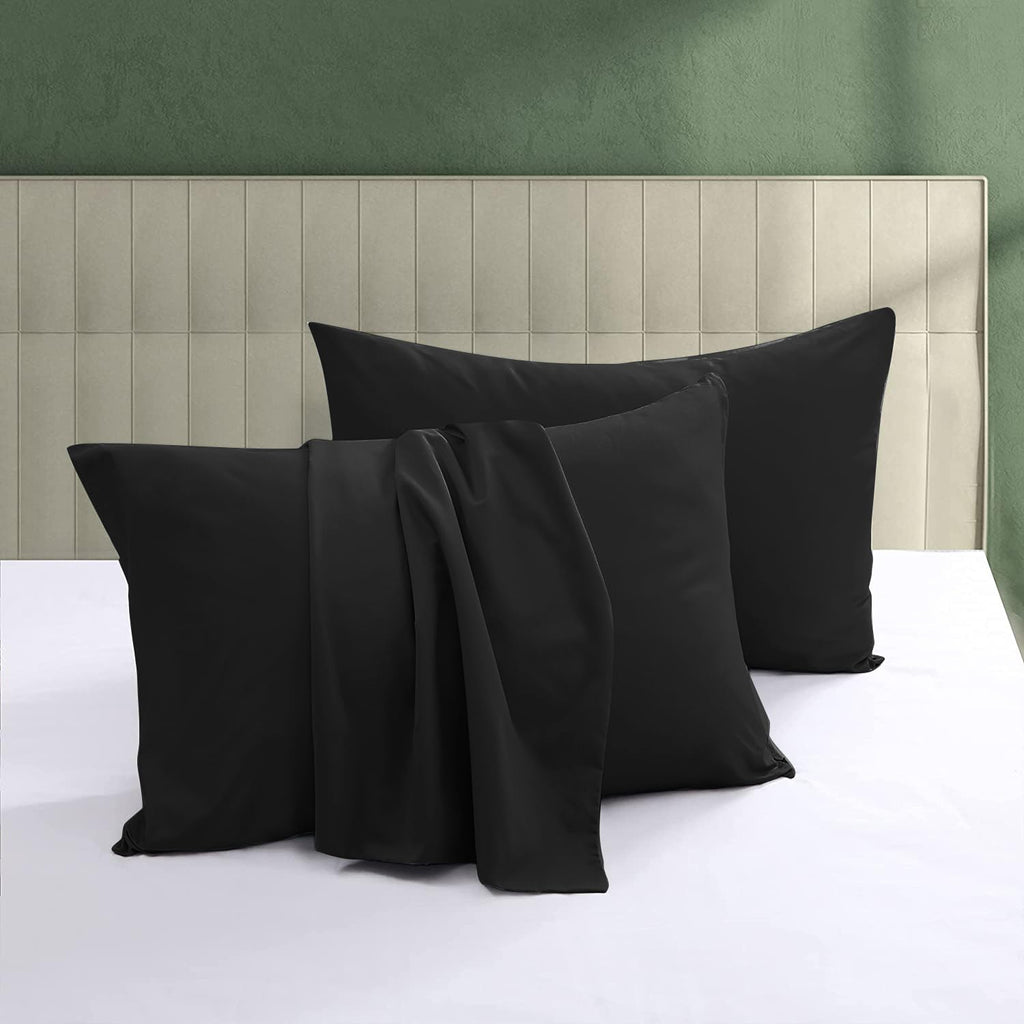 100% Egyptian Cotton Pillow Protectors Set of 4, 600 Thread Count Standard Size Bed Pillow Cases with Zipper, Sateen Weave Cooli