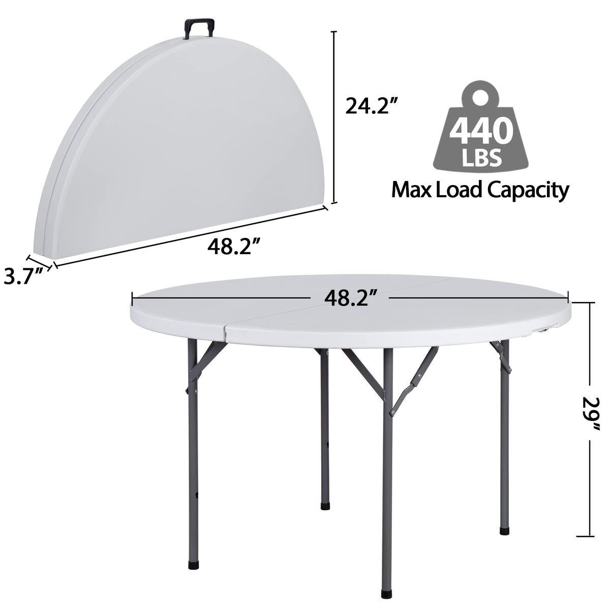 Zenstyle Folding Table, Indoor Outdoor Portable Plastic Dining Card Table Utility Table For Camping Dining Event Party, White (Round, 48'X48')