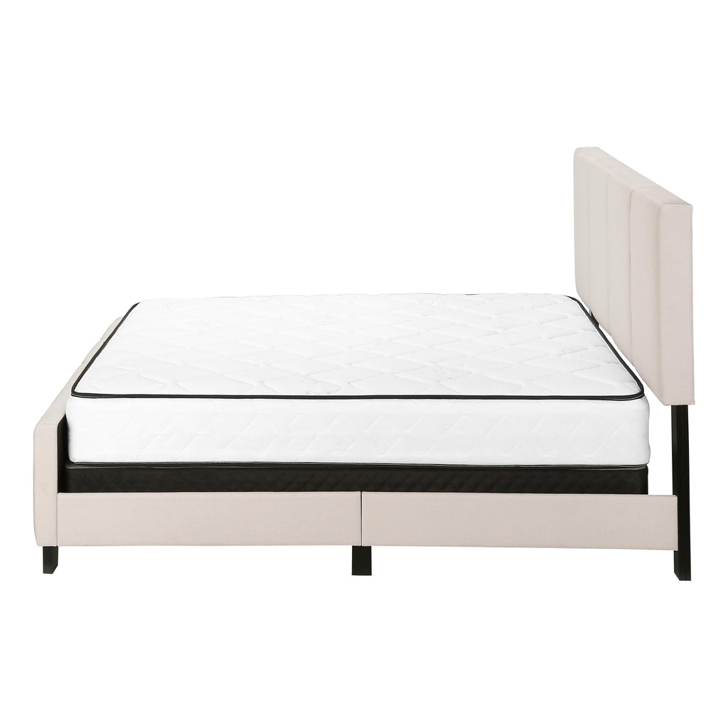 Monarch Specialties I 6026Q Bed, Queen Size, Platform, Bedroom, Frame, Upholstered, Linen Look, Beige, Black, Transitional