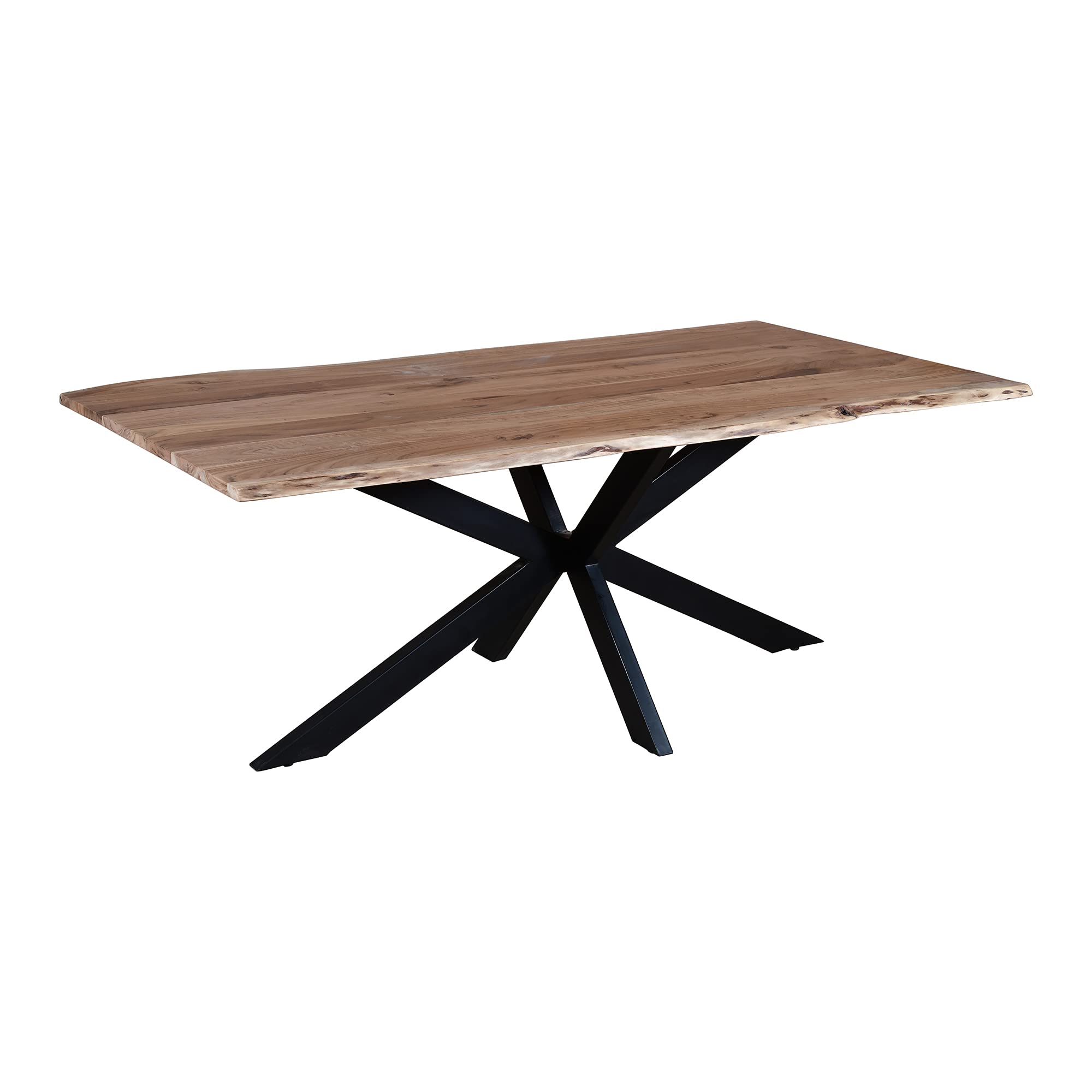The Urban Port 79-Inch Rectangular Live Edge Top Mango Wood Dining Table with Spider Legs, Brown and Black