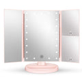 deweisn Tabletop Mount Tri-Fold Lighted Vanity Mirror with 21 LED Lights, Touch Screen and 3X/2X/1X Magnification, Two Power Sup