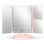deweisn Tabletop Mount Tri-Fold Lighted Vanity Mirror with 21 LED Lights, Touch Screen and 3X/2X/1X Magnification, Two Power Sup