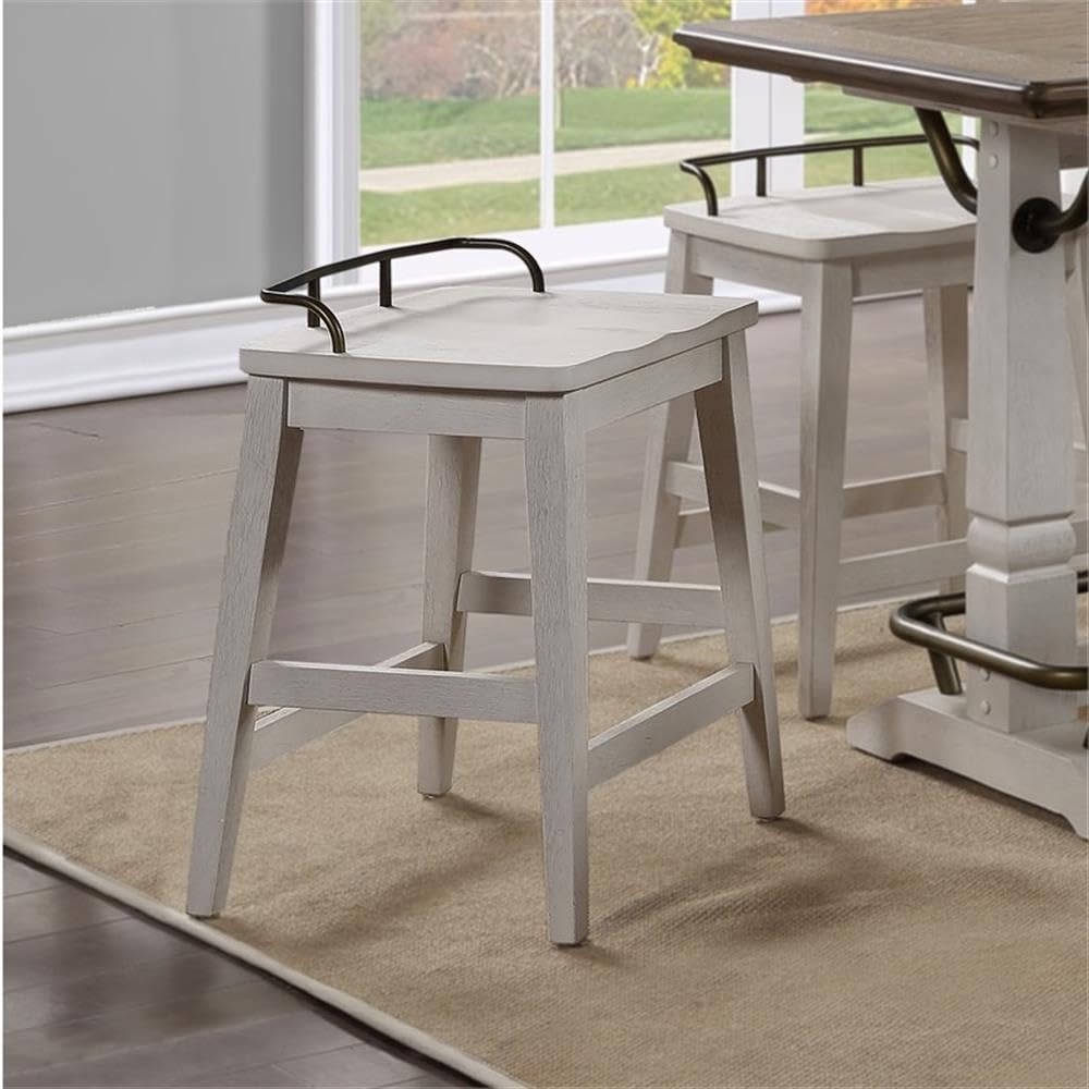 Steve Silver Furniture Pendleton Counter Stool, 24-inch Counter Height Seat, Bar Stool, Shaped Seat, Farmhouse, for Kitchens and Dining, Ivory Finish, 16" D x 19" W x 27" H, Grey