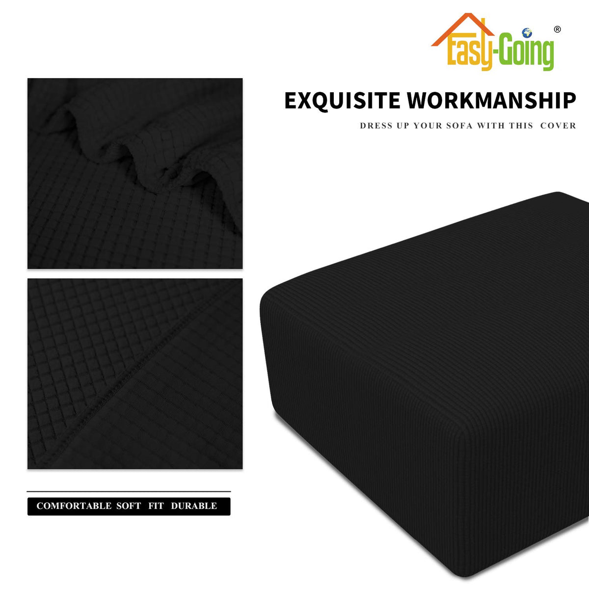 Easy-Going Stretch Square Ottoman Cover Folding Storage Stool Furniture Protector Soft Rectangle Slipcover With Elastic Bottom (30X30X15Inch, Grey)