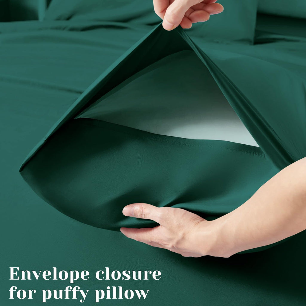 Bysure 6 Pieces Bed Sheets Set(Queen, Dark Forest Green) - Hotel Luxury Super Soft 1800 Thread Count 100% Microfiber Sheets With