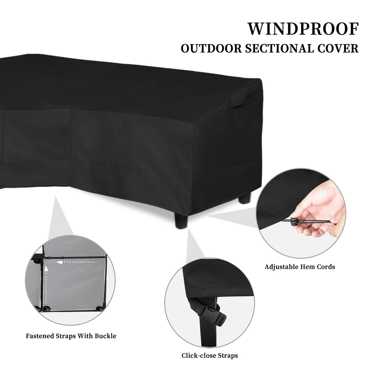 Easy-Going Patio V-Shaped Sectional Sofa Cover, Waterproof Outdoor Sectional Cover,Heavy Duty Garden Furniture Cover With Air Vent 89' L (On Each Side) X 33.5' D X 31' H, Black
