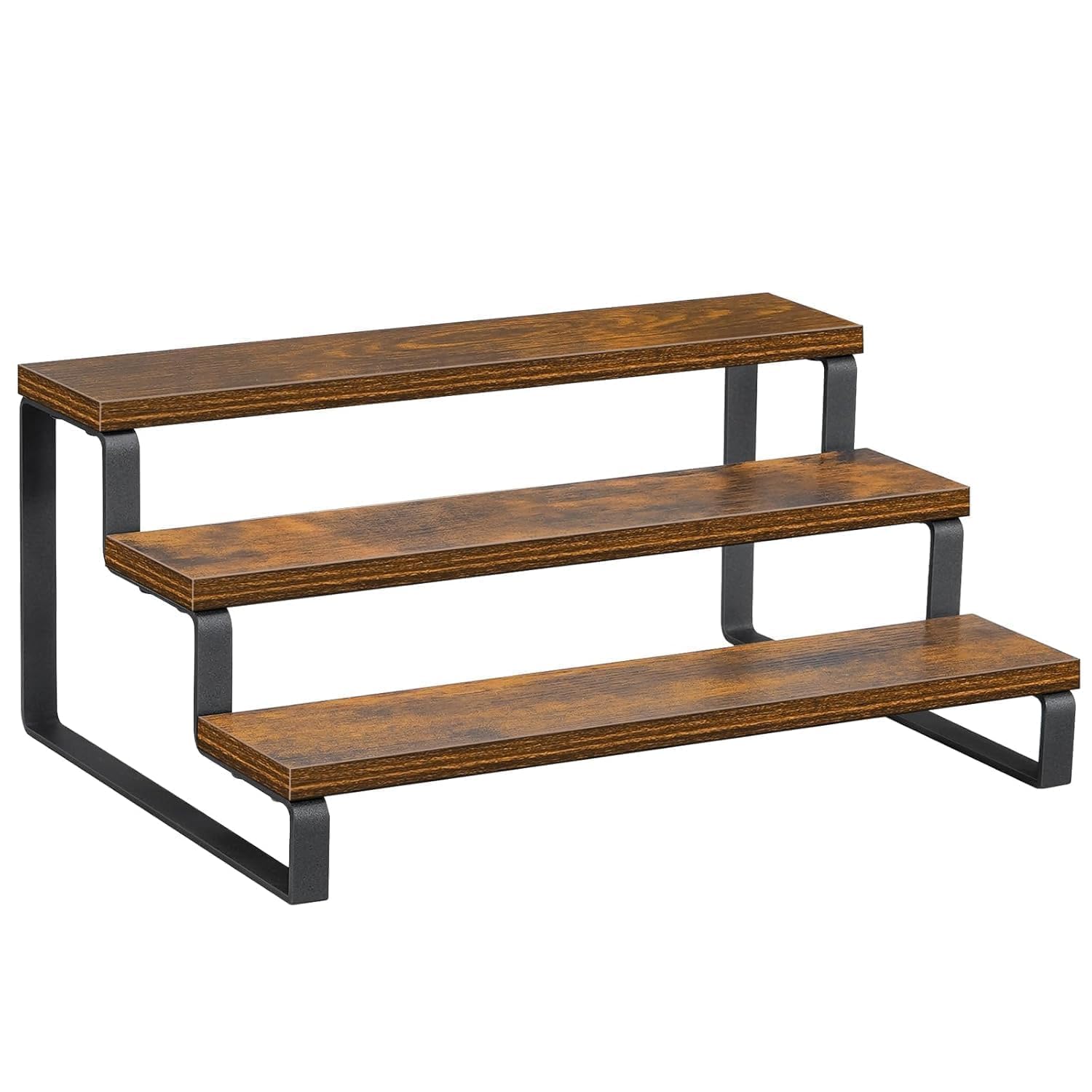 3Tier Step Organiser Shelf, Rustic Brown With Metal Frame