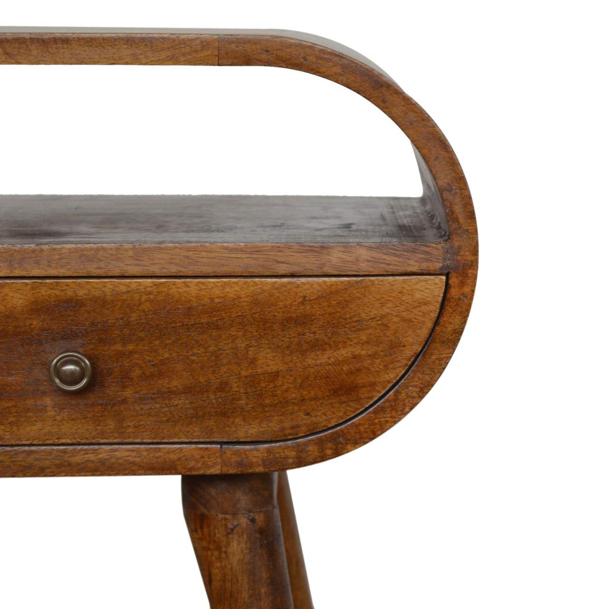 Chestnut Circular Nightstand with Open Slot