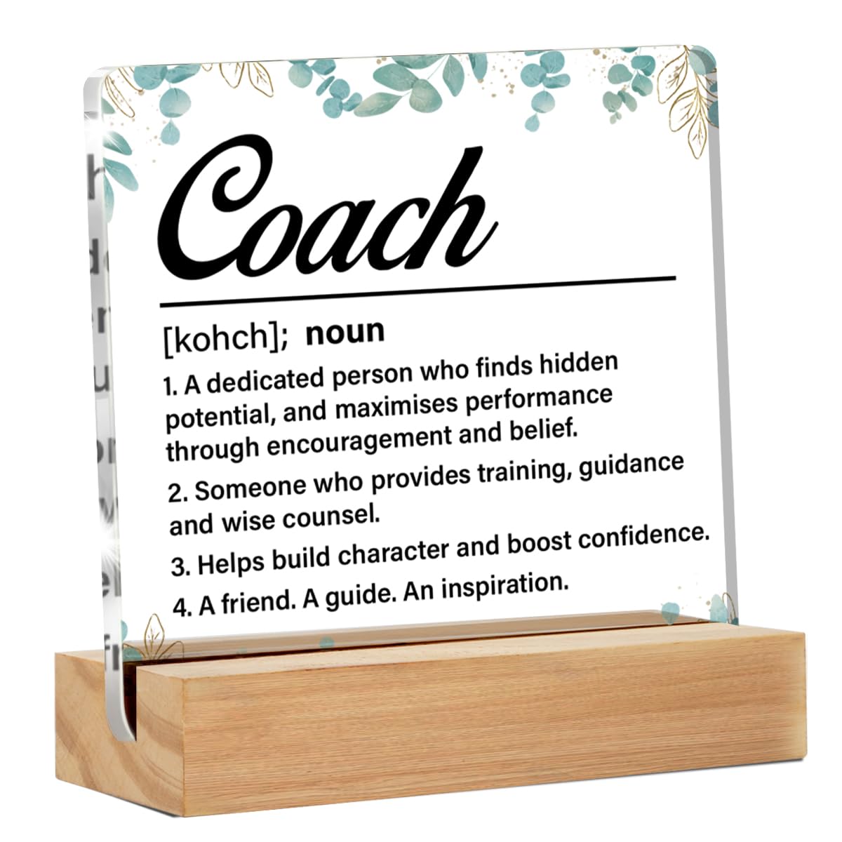 Coach Gifts for Women Men, Thank You Coach Gifts Coach Definition Clear Acrylic Desk Decorative Sign for Home Office, 4 x 4 Inch