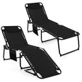 GYMAX Lounge Chairs for Outside, Extra High Folding Beach Tanning Lounger with Adjustable Backrest, Footrest & Removable Pillow,