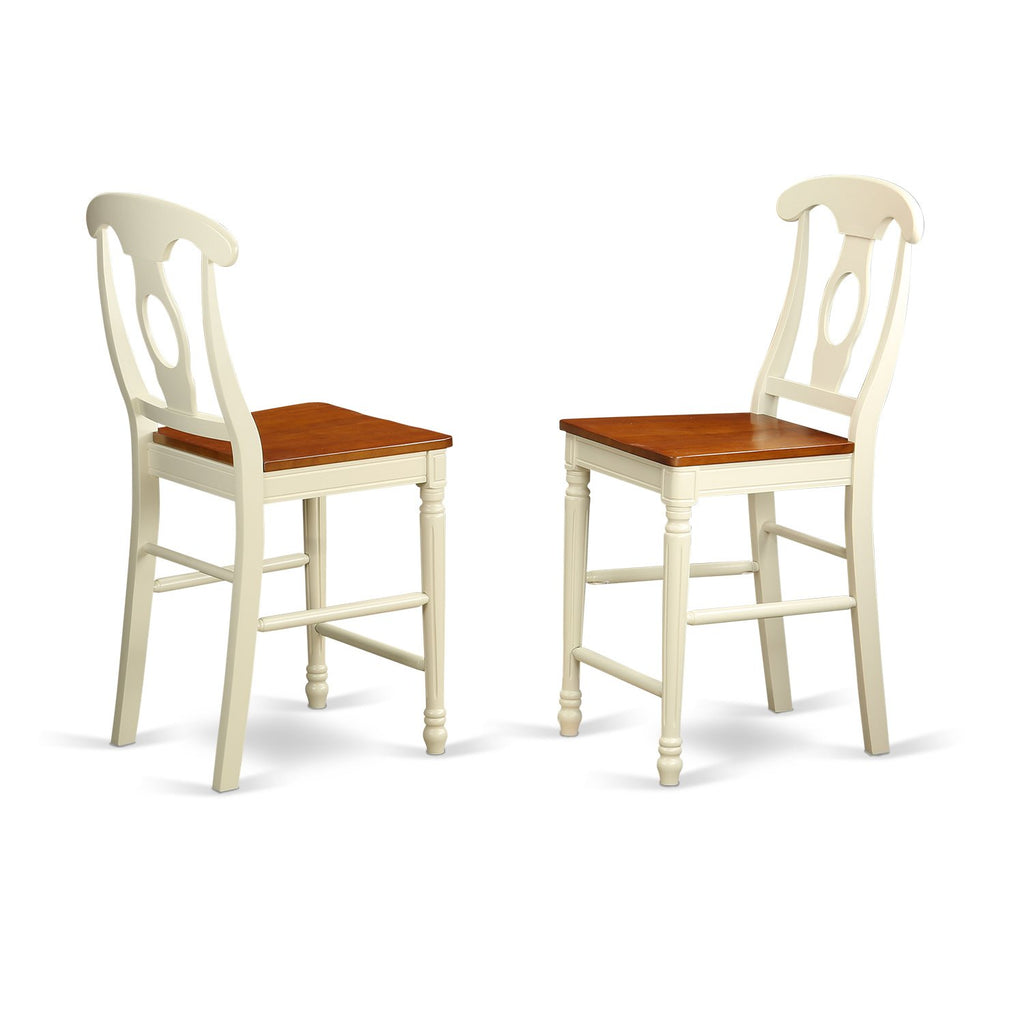 East West Furniture EDKE5-WHI-W 5 Piece Kitchen Counter Set Includes a Round Dining Room Table with Pedestal and 4 Dining Chairs, 30x30 Inch, Buttermilk & Cherry
