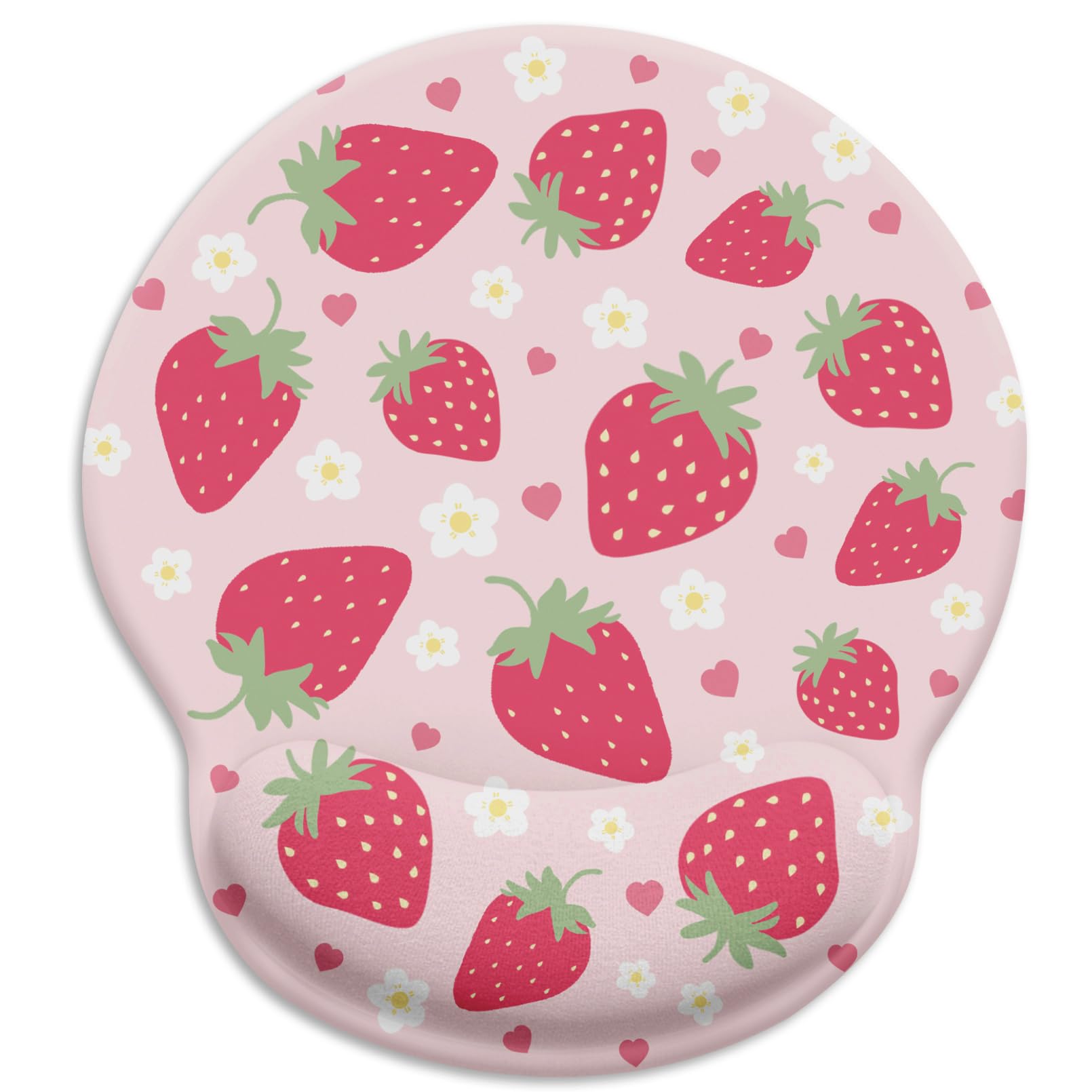 Limkrian Strawberry Mouse Pad, Pink Ergonomic Mouse Pad With Wrist Rest, Gaming Mousepad With Non-Slip Pain Relief Pu Base, Cute