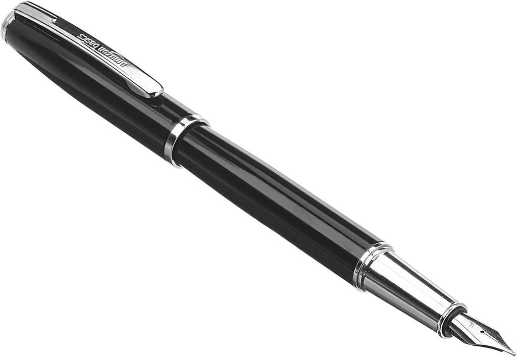 Sheaffer Prelude Medium Nib Fountain Pen, Black Lacquer, Nickel Plate Trim (E037353)