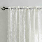 Finecity Extra Long Sheer Lace Curtains 120 Inches Long, Vintage Rustic Leaf Floral Knitted Lace Curtains For Living Room, Rod P