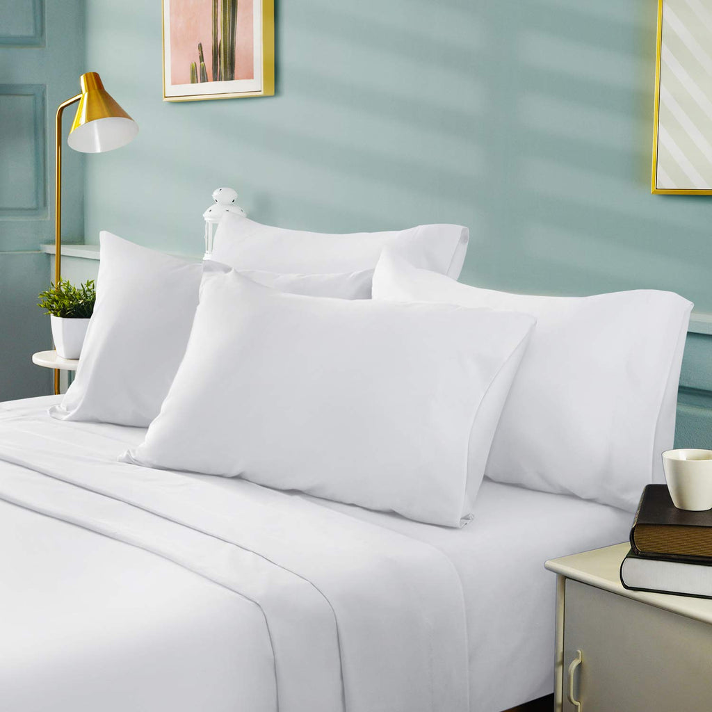 Bysure Hotel Luxury Bed Sheets Set 6 Piece(Full, White) - Super Soft 1800 Thread Count 100% Microfiber Sheets With Deep Pockets,