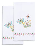 Jack Dempsey Needle Art 320143 Decorative Fluttering Butterflies Hand Towels, 17 by 28-Inch, White