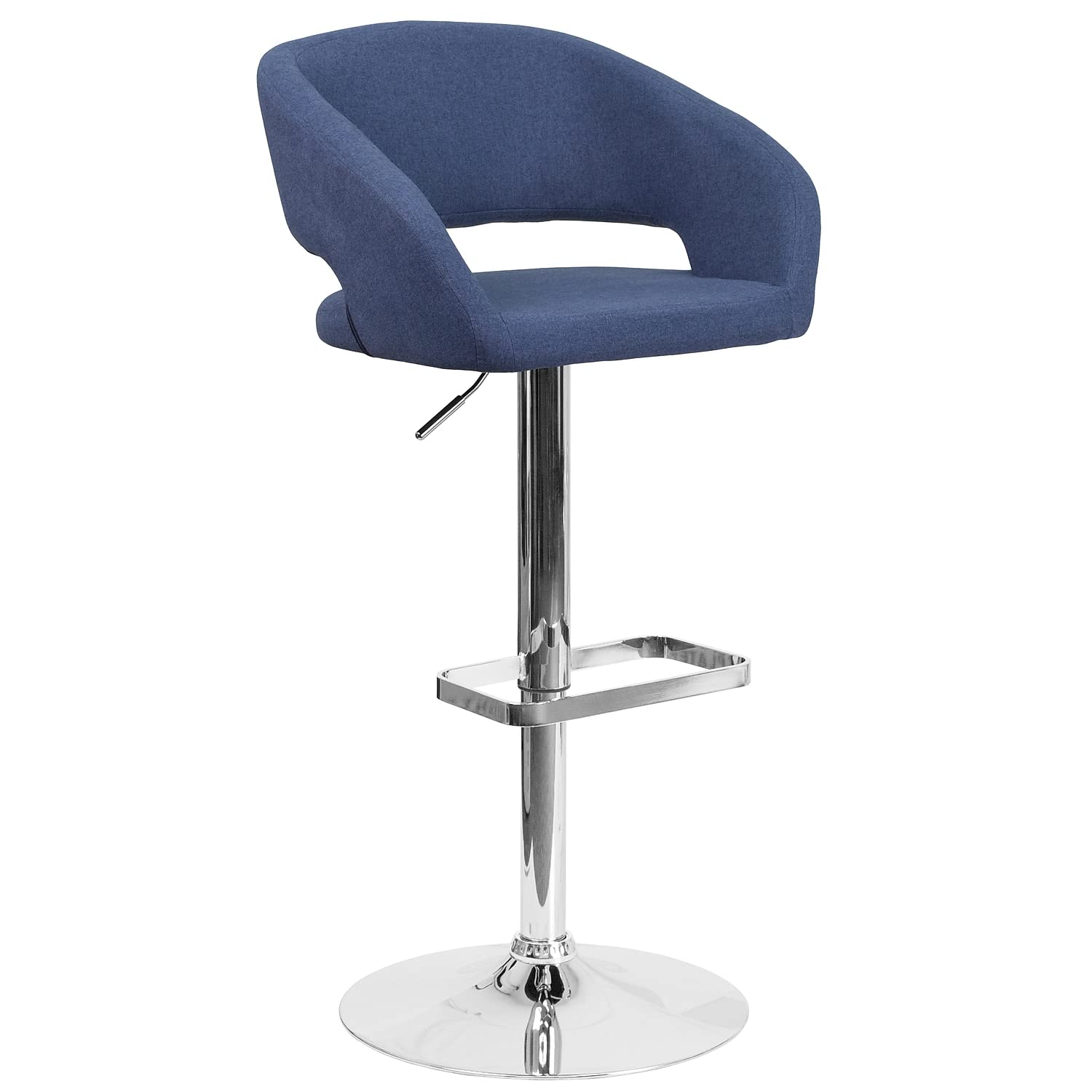 Flash Furniture Erik Comfortable & Stylish Contemporary Barstool with Rounded Mid-Back and Foot Rest, Adjustable Height - Blue F