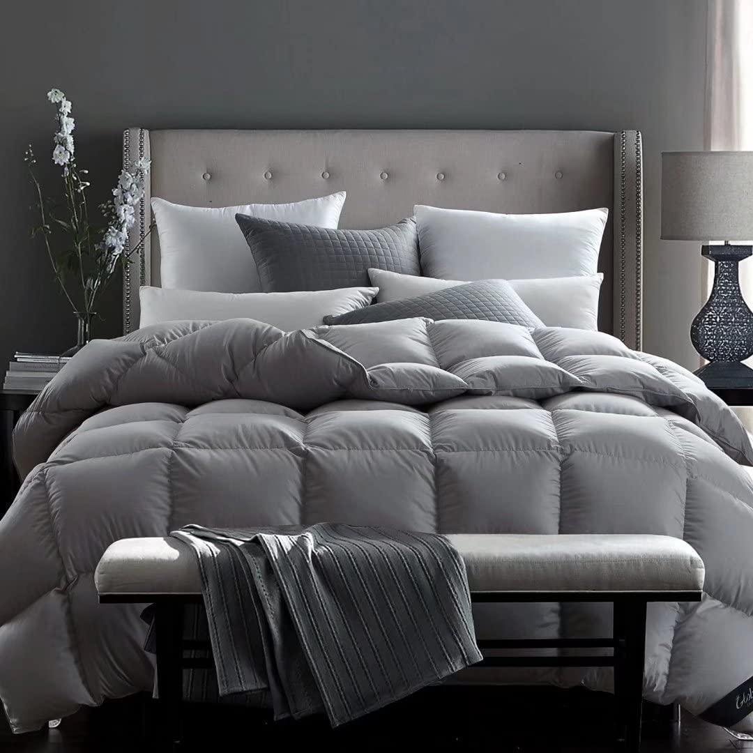 Globon Fusion White Goose Down Comforter Queen 45Oz, 600 Fill Power, 300 Thread Count, Down Proof Shell, Hypoallergenic, With Co