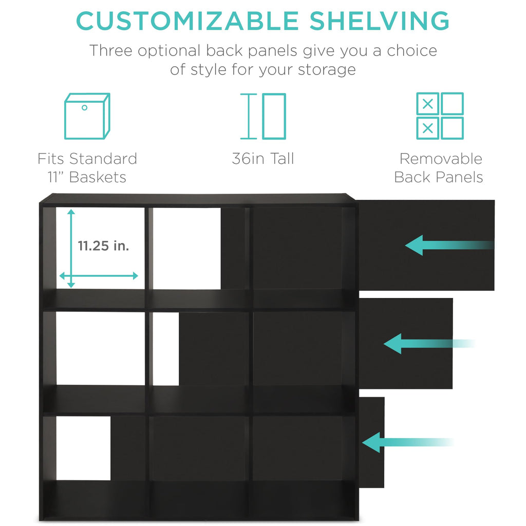 Best Choice Products 9-Cube Storage Organizer, 11In Shelf Opening, Bookcase, Display Shelf, Customizable W/ 3 Removable Back Panels - Black
