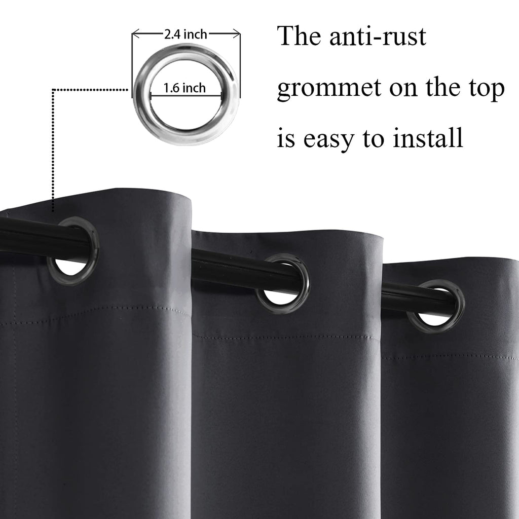 Jiuzhen Dark Grey Blackout Curtains With Tiebacks Thermal Insulated, Light Blocking And Noise Reducing Grommet Curtains For Bedroom And Living Room, Set Of 2 Window Curtain Panels, 60 X 84 Inch Length