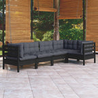 vidaXL Solid Pinewood Patio Lounge Set 5 Piece with Cushions Garden Outdoor Lawn Yard Terrace Balcony Wooden Seat Seating Furniture Black