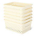 Amazon Basics Decorative BPAFree Plastic Storage Baskets, 9.9 x 7.4 x 4.16 in, Ivory, 6Pack