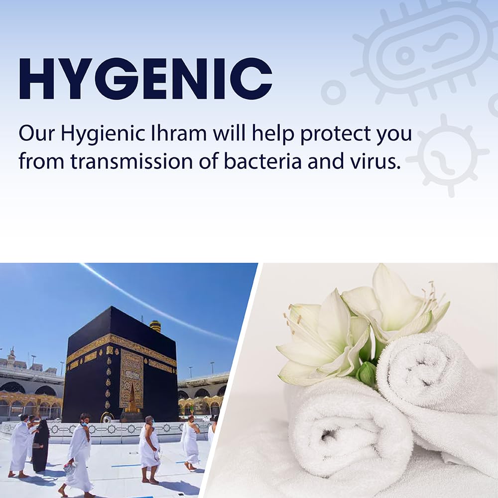 Ihram Ehram Ahram For Men For Hajj And Umrah - 2 Towels - Hygienic Natural 100% Cotton Towels 110 X 220Cm = 43X86 Inch