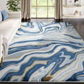 Abani Regal Collection Area Rug - Blue/Grey Abstract Wavy Design -9 x 12 - Easy to Clean - Durable for Kids and Pets - Non-She