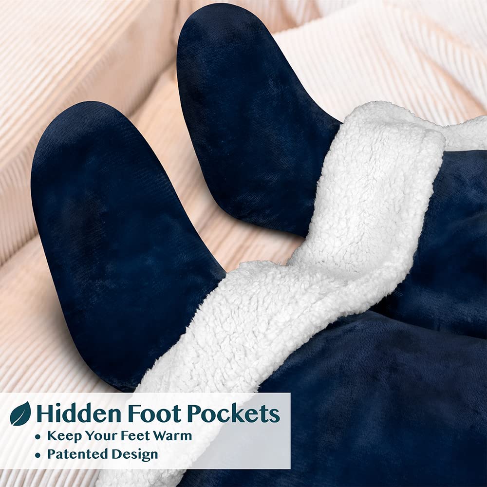 Pavilia Sherpa Blanket With Sleeves And Foot Pocket Women Men Adult, Fleece Wearable Blanket Sleeved Throw Wrap, Thick Hug Sleep