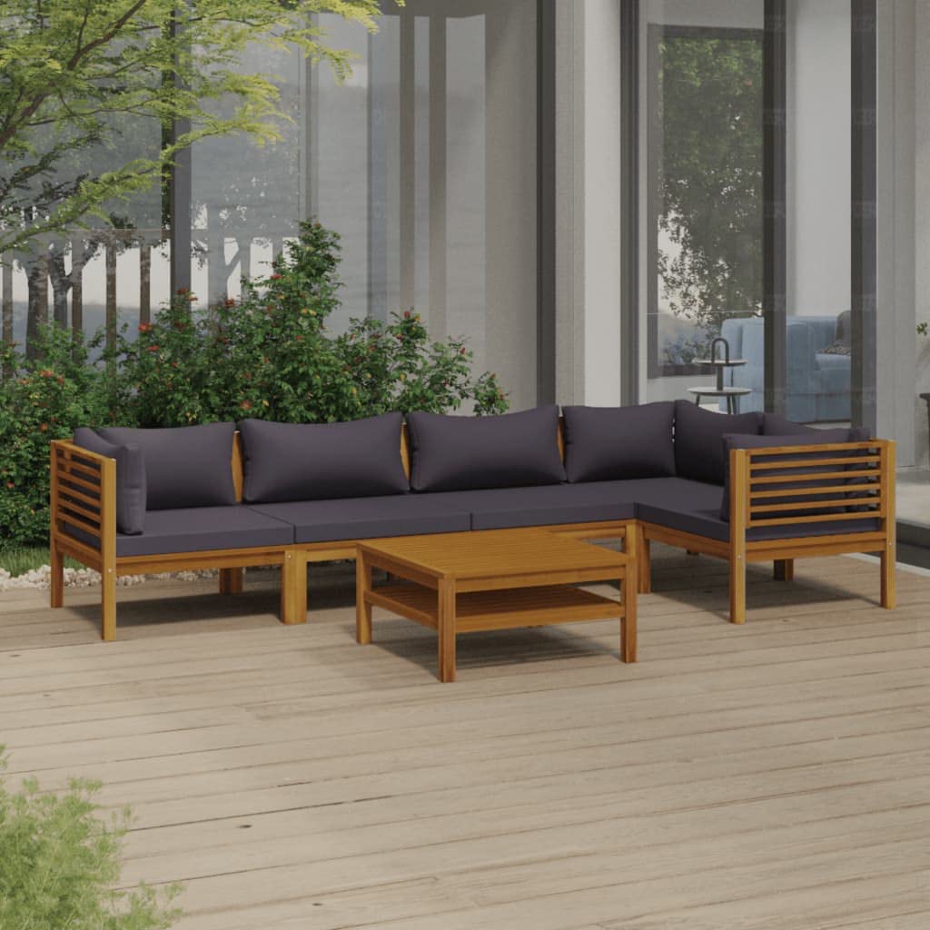 vidaXL Solid Acacia Wood Patio Lounge Set 6 Piece with Cushion Outdoor Garden Terrace Wooden Modular Sofa Seating Seat Sitting Chair Furniture