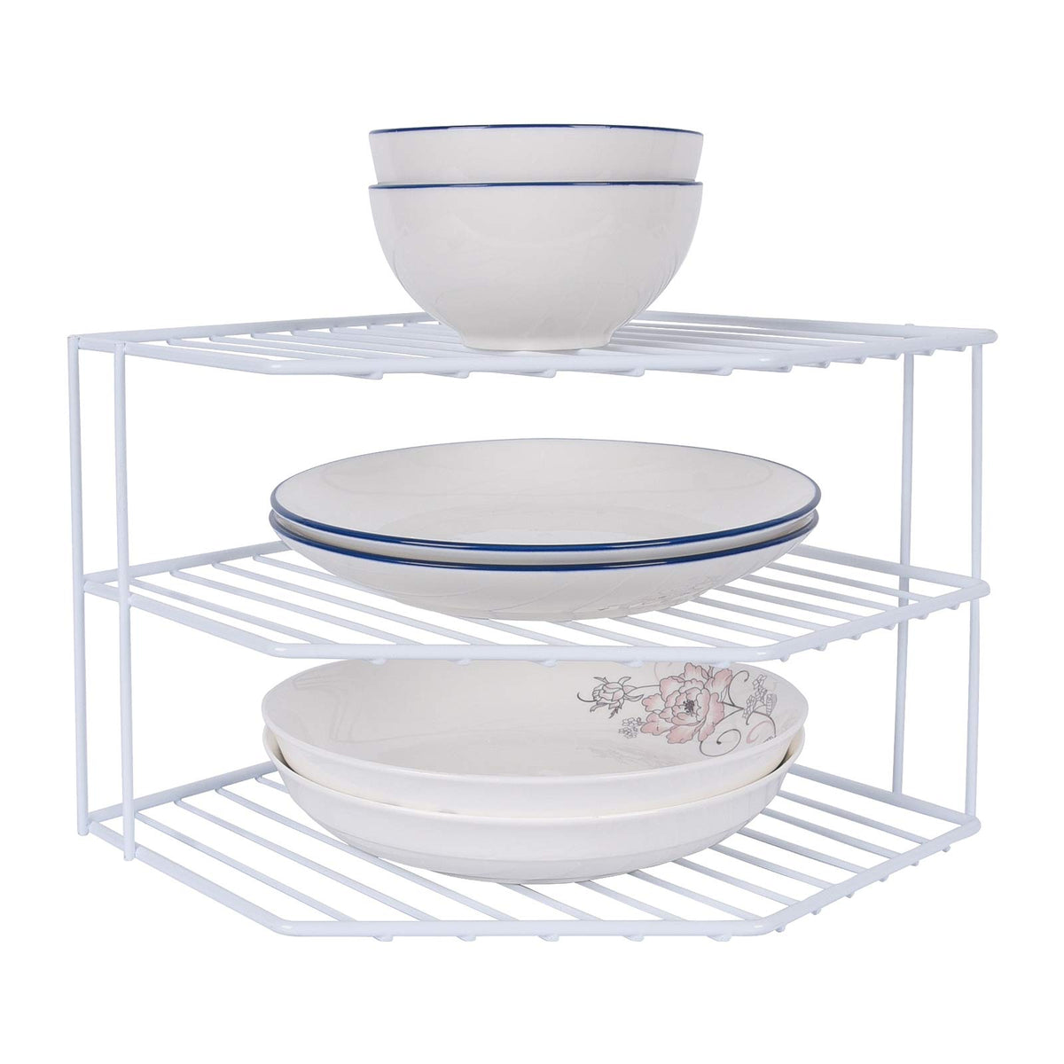 3-Tier Corner Shelf Counter and Cabinet Organizer - Steel Metal Wire - Rust Resistant - Plates, Dishes, Cabinet & Pantry Organiz