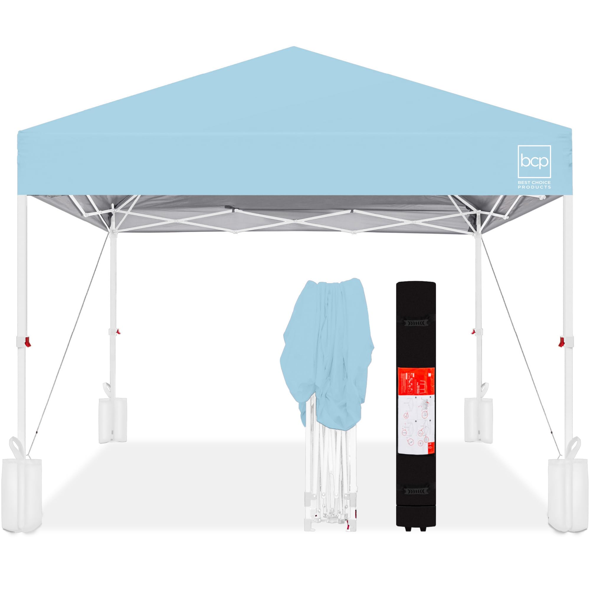 Best Choice Products 8x8ft Pop Up Canopy Tent, Outdoor Shade, 1 Person 1 Minute Set Up, Carry Case, 4 Weight Bags - French Blue/