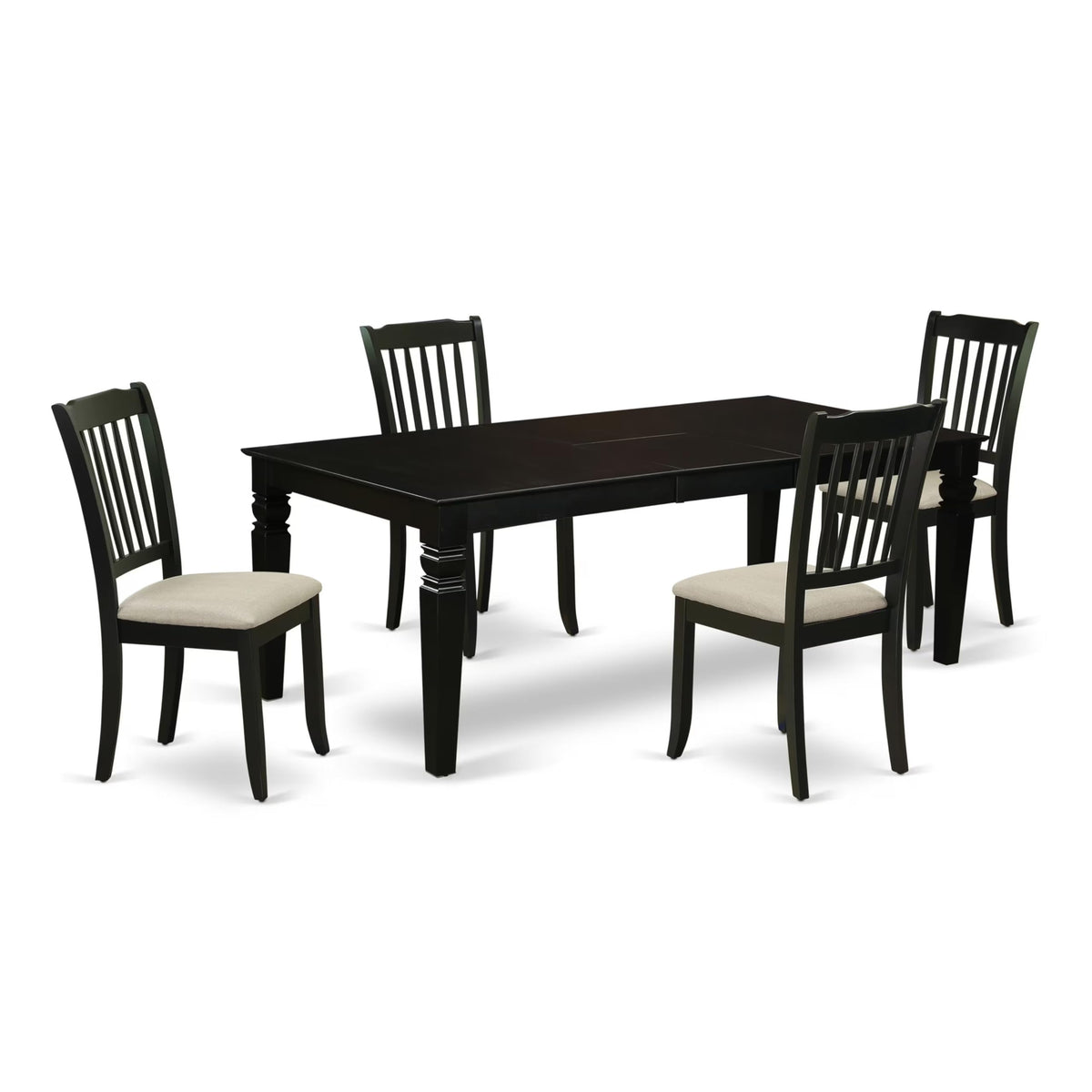 East West Furniture Lgda5-Blk-C 5 Piece Dinette Set Includes A Rectangle Dining Room Table With Butterfly Leaf And 4 Linen Fabric Upholstered Dining Chairs, 42X84 Inch, Black
