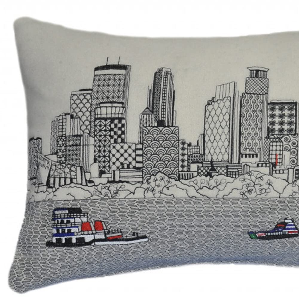 HomeRoots Cream 24' White Minneapolis Daylight Skyline Lumbar Decorative Pillow