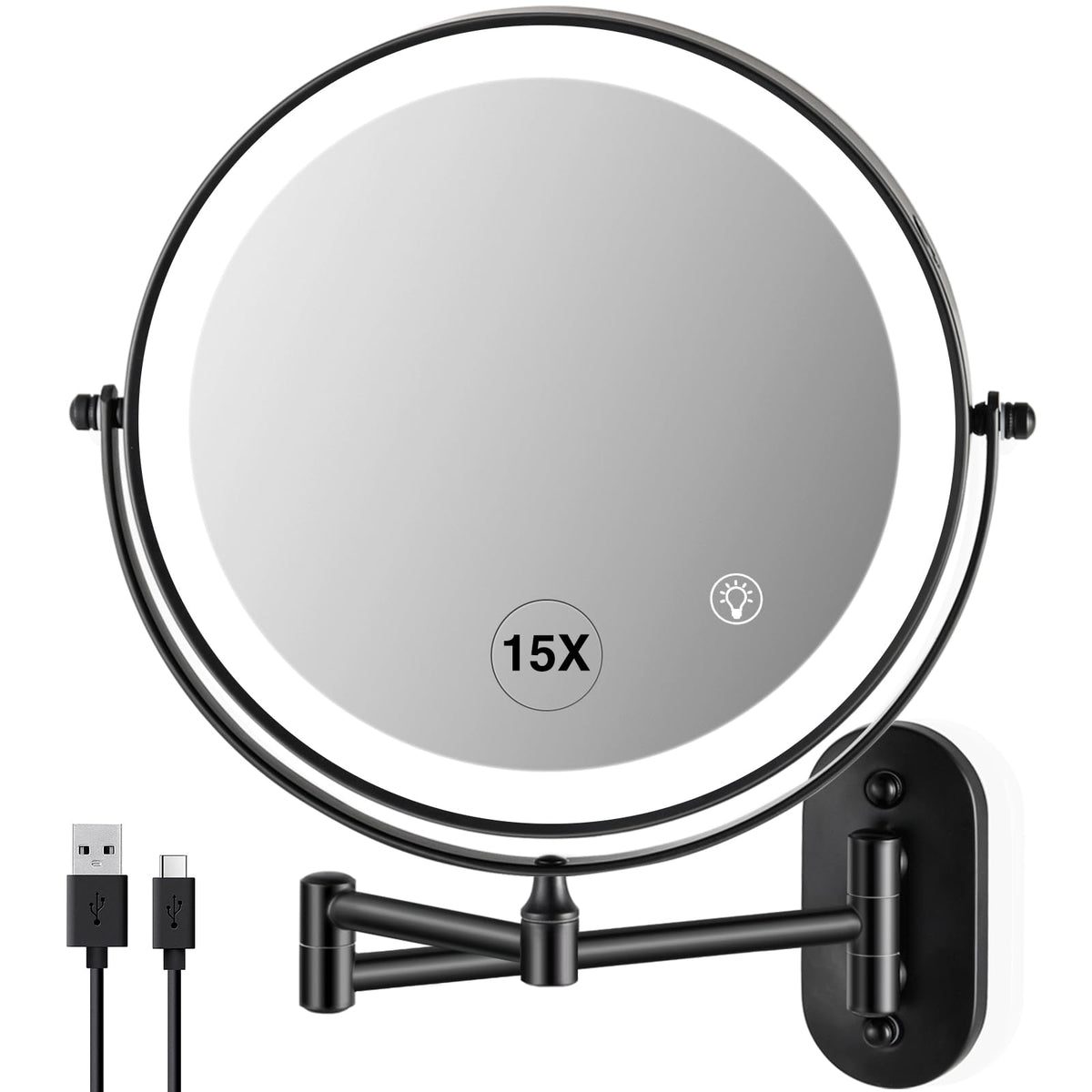 Vorremirr Wall Mounted Makeup Mirror: 1X/15X Magnifying Mirror With 8.5inch Double Sided, Vanity Makeup Mirror For Bathroom, Brush