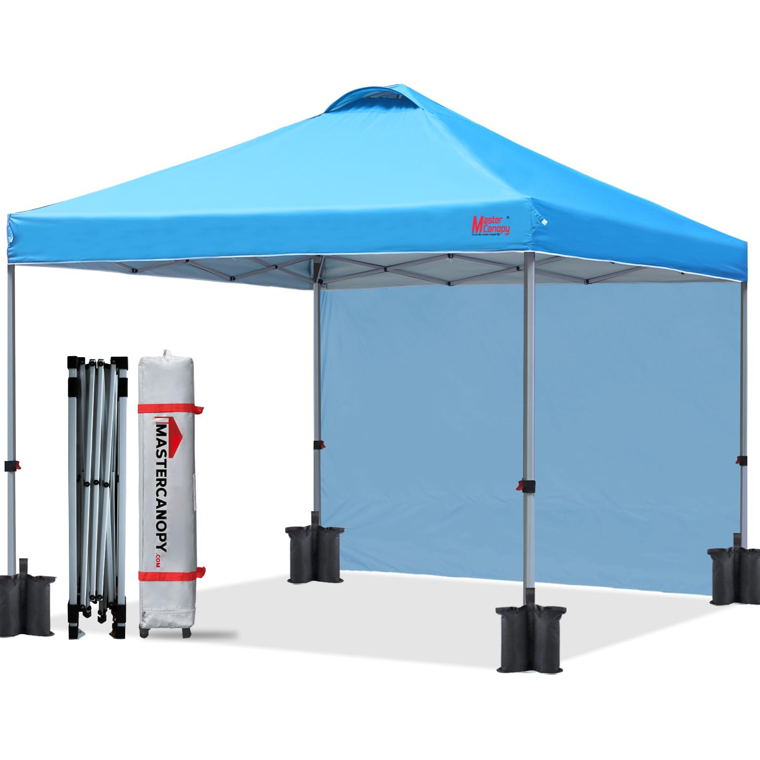 MASTERCANOPY Durable Pop-up Canopy Tent with 1 Sidewall (10x10,Sky Blue)