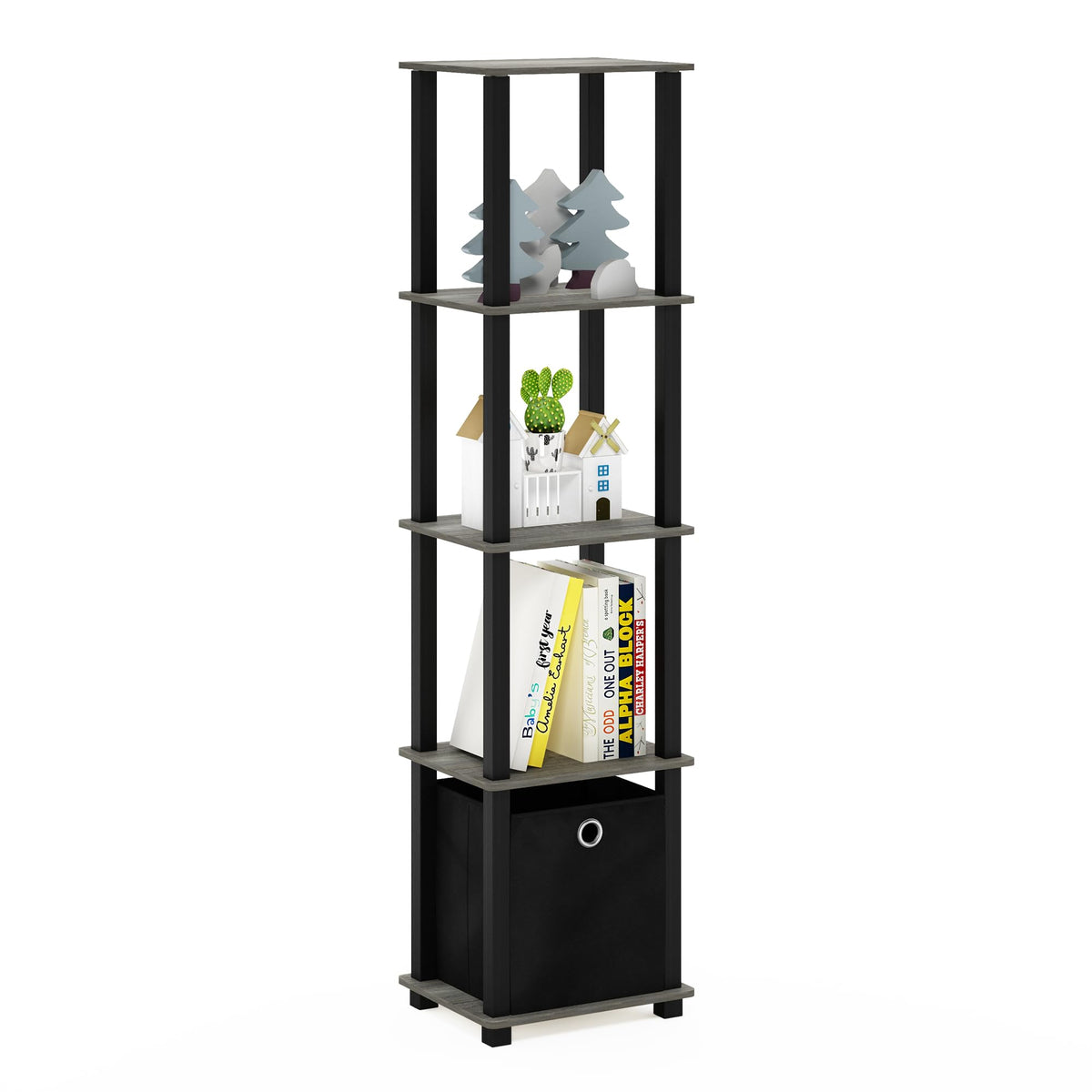 Furinno Tnt No Tools 5Tier Display Decorative Shelf, French Oak Grey/Black/Black