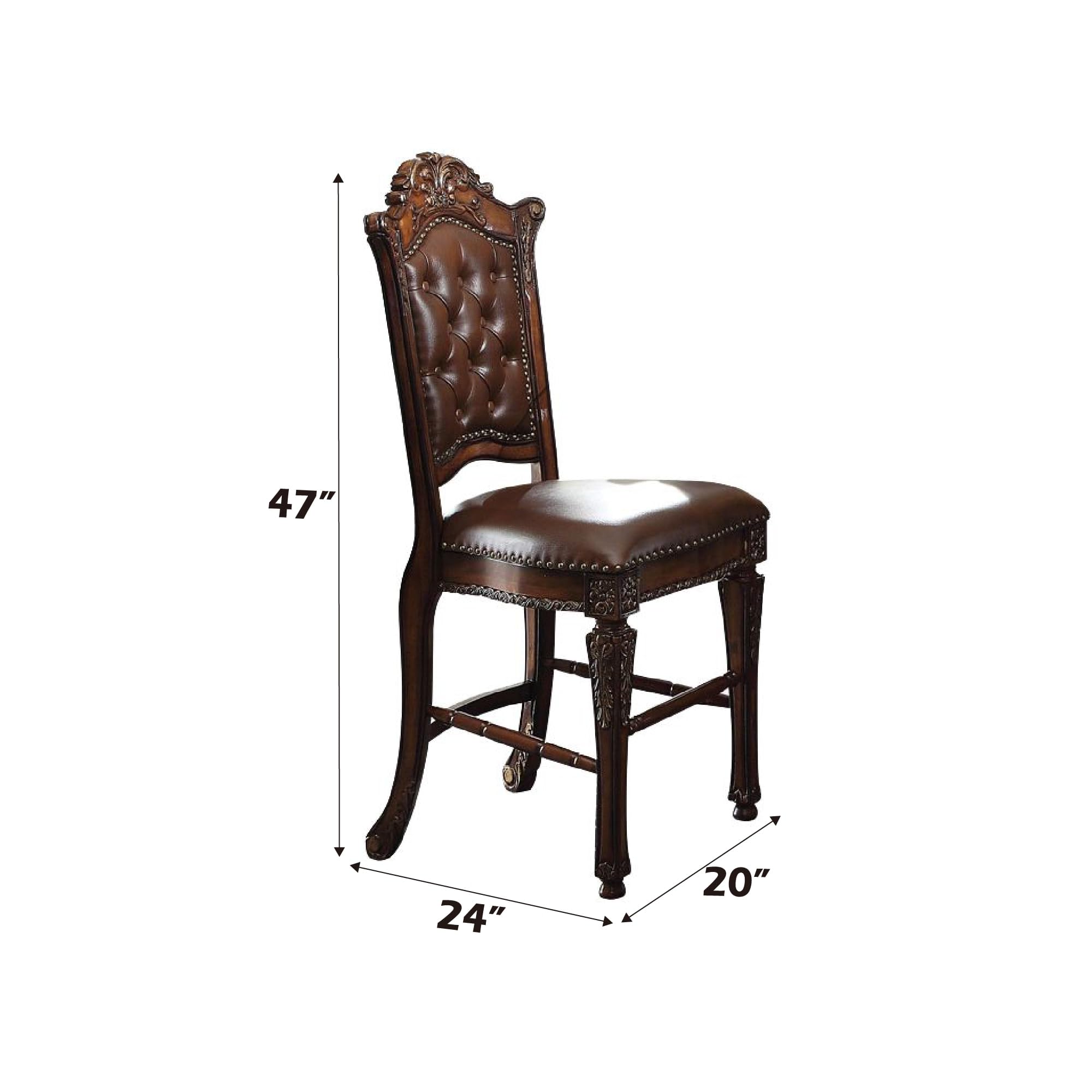 Acme Vendome Faux Leather Tufted Counter Height Dining Chair in Cherry Set of 2