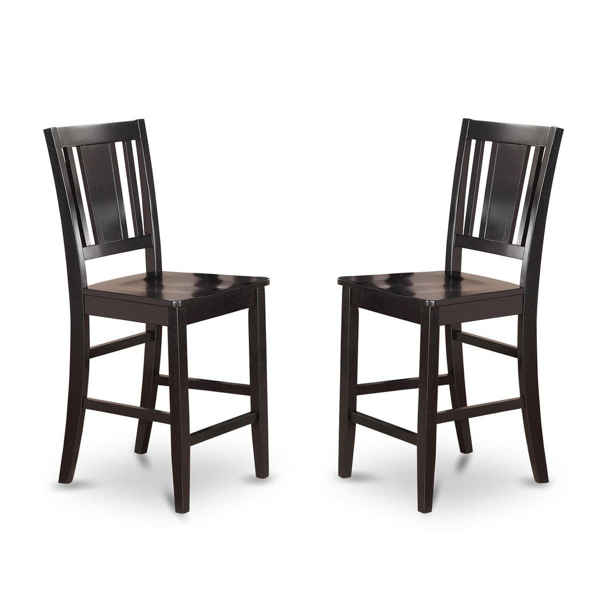 East West Furniture Bus-BLK-W Counter Height Barstools-Slat Back Solid Wood Seat Chairs, Set of 2, Black