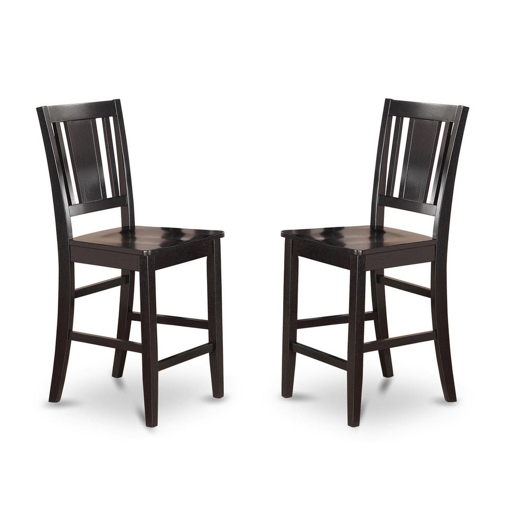 East West Furniture BUCK3-BLK-W 3 Piece Kitchen Counter Height Dining Table Set Contains a Rectangle Dining Room Table and 2 Wooden Seat Chairs, 30x48 Inch, Black
