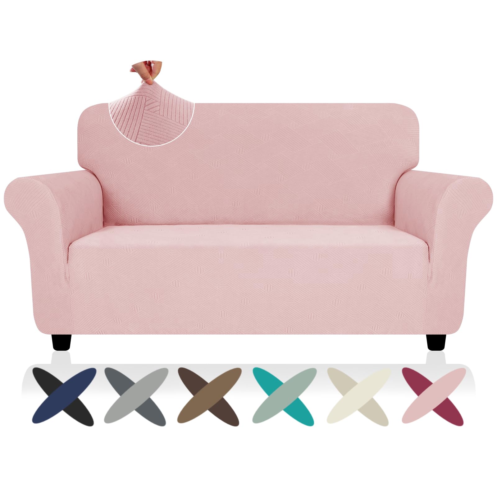 Znsayotx Super Stretch Loveseat Covers (55'-69'), New Striped Love Seat Slipcover, Dogs Pet Friendly Anti-Slip Couch Protector Spandex Durable 2 Seater Fabric Sofa Cover (Chintz Rose, Loveseat)