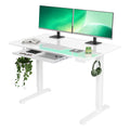 INNOVAR Glass Standing Desk with Drawers, 48  24 Inch Adjustable Stand Up Desk Quick Install Home Office Computer Desk, White