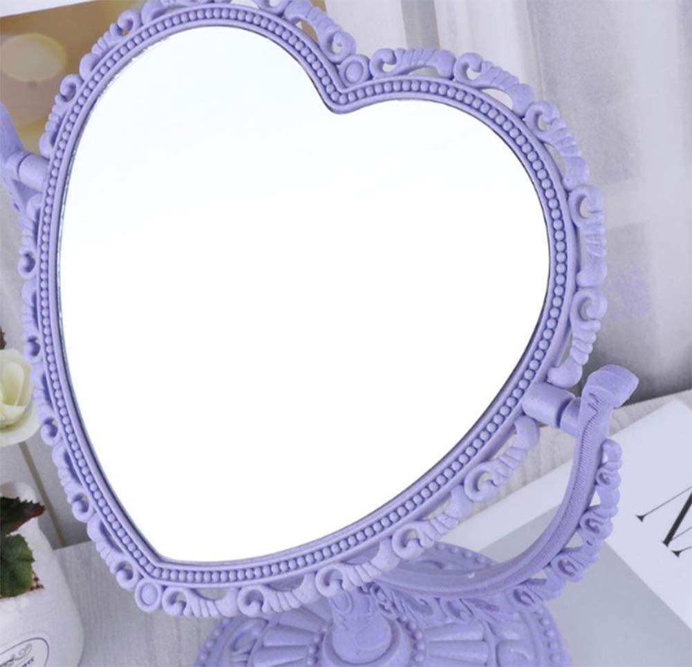 Akoak 1 Pack Simple And Lovely Heart-Shaped Cosmetic Mirror Plastic Double-Sided Rotatable Dresser Mirror Lightweight Mirror Bat