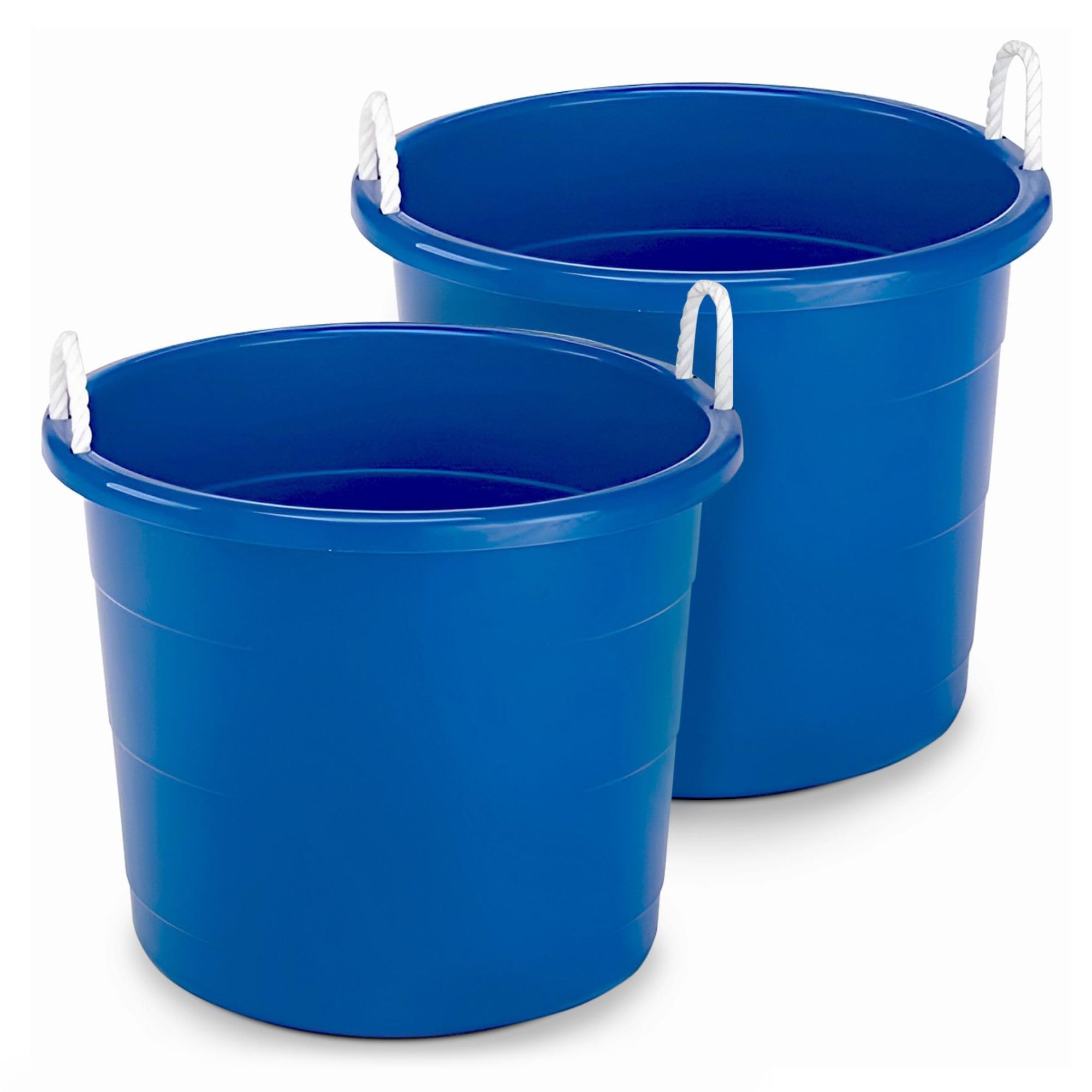 HOMZ 2-Pack Utility Tub, Large Plastic Storage Bucket with Rope Handles, 18 Gallon, Blue